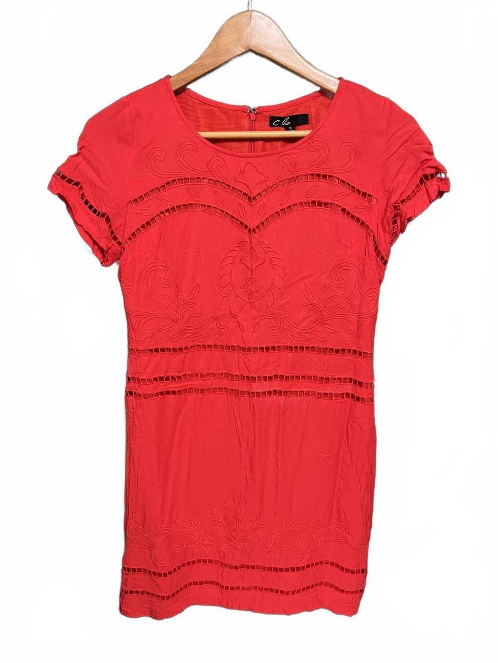 Red Coquette Cottagecore Summer Boho Eyelet Lace Embroidered A-Line Shirt Dress